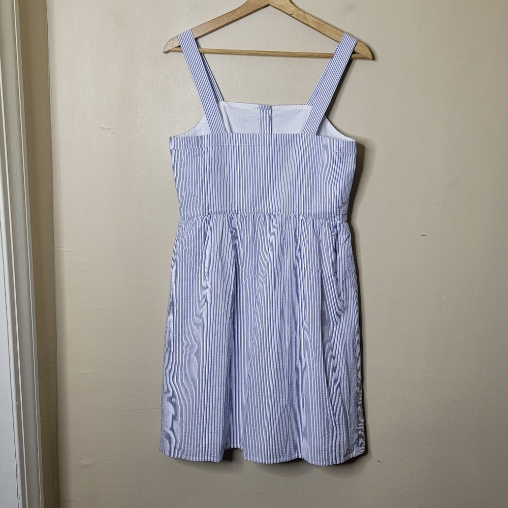 J. CREW Seersucker Button Front Striped Cotton Summer Jumper Dress Size 6 - Picture 6 of 10